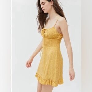 Dress Forum Yellow with White Polka Dots Mini Dress, Size Medium